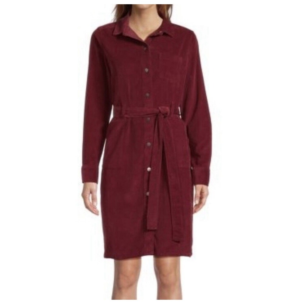 Time and Tru Belted Utility Corduroy Dress with Long Sleeves Size 3XL AK6184